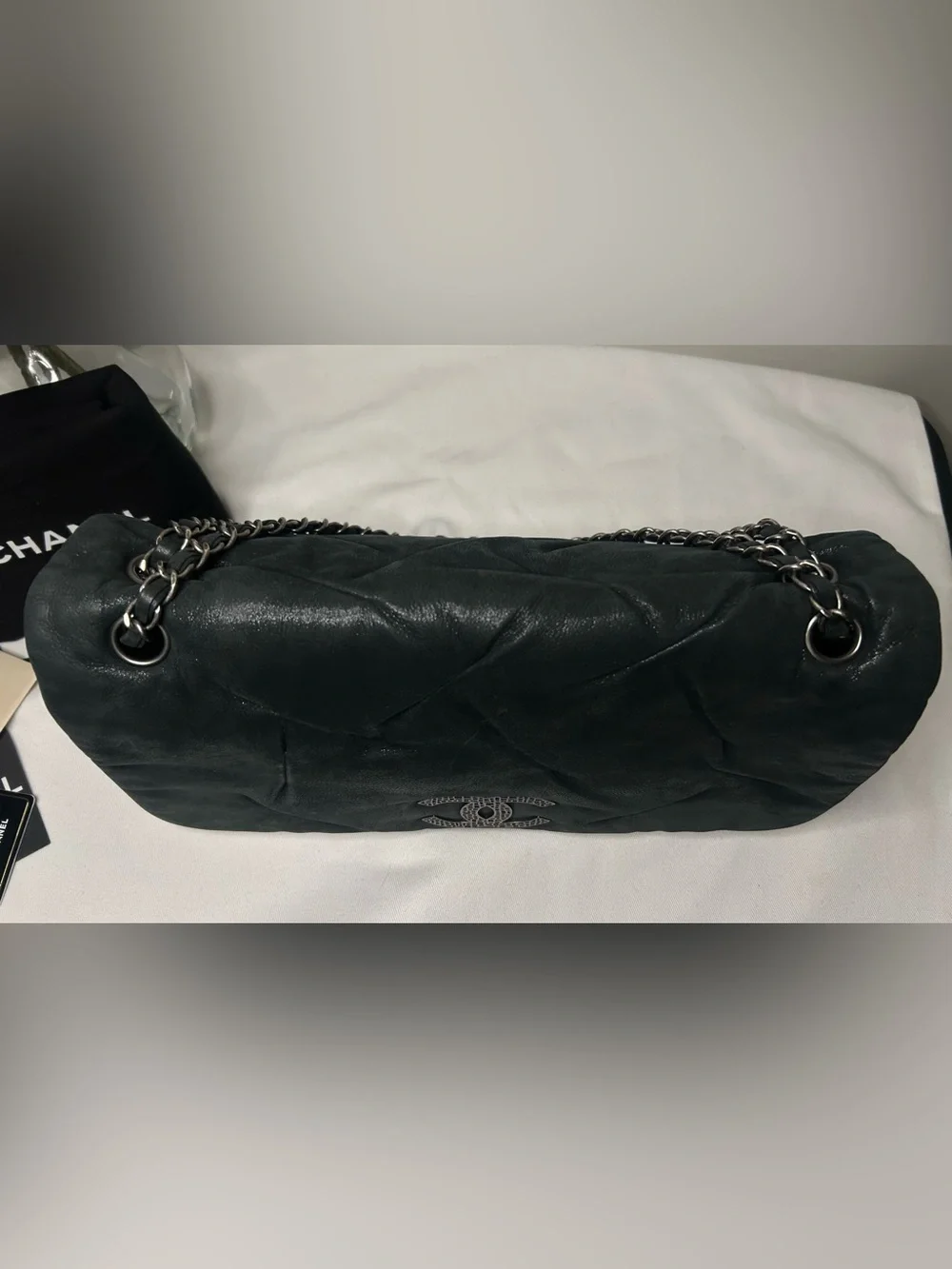 CHANEL Iridescent Calfskin Glint Large Flap Bag Charcoal Dark Grey